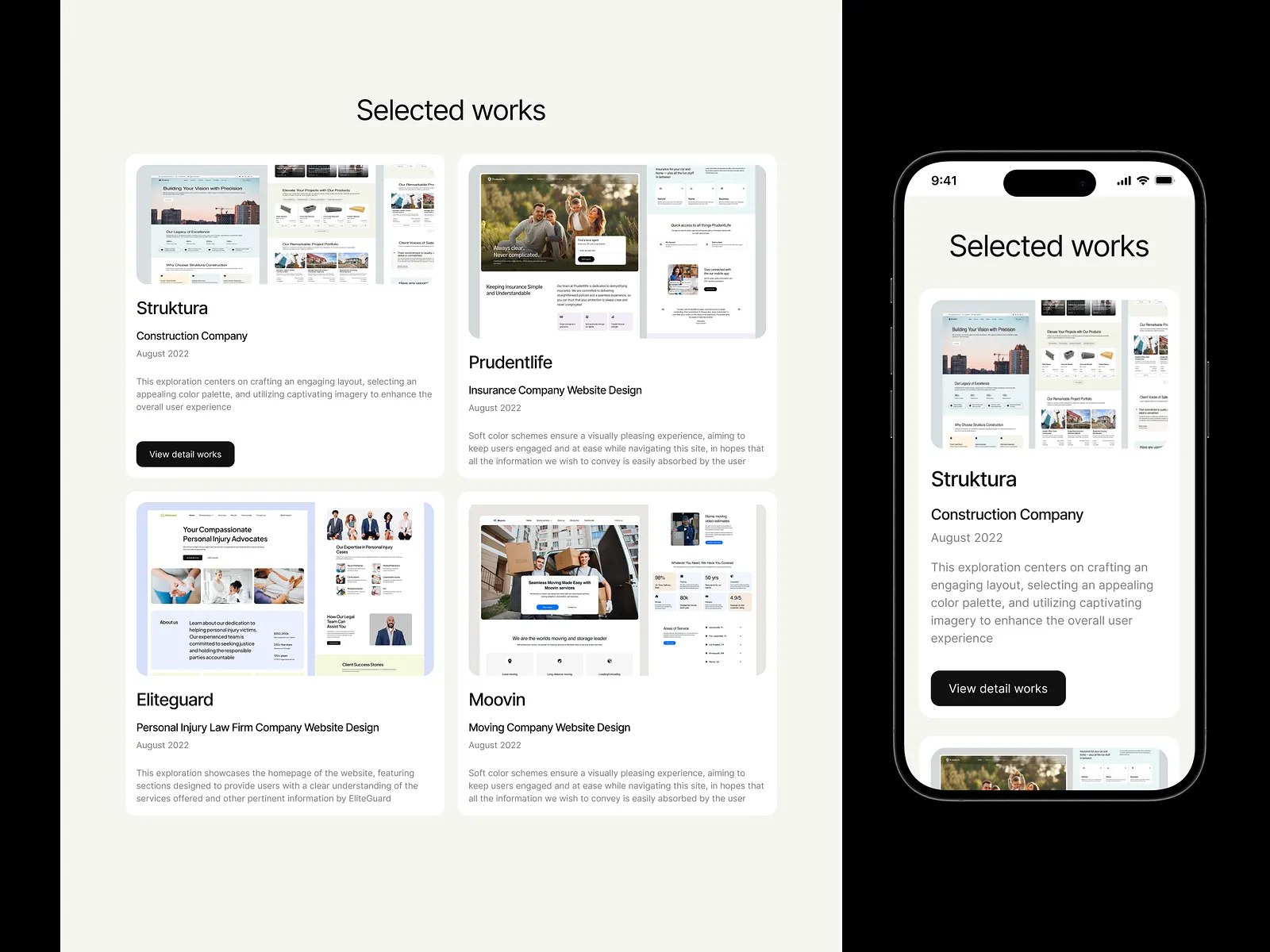 Selected work preview grid